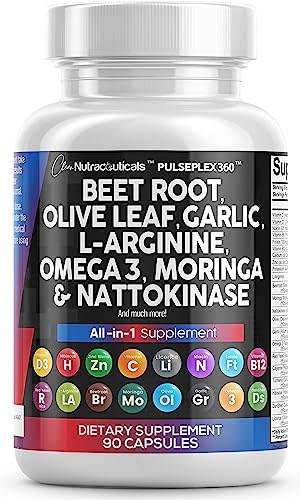 Beet Root Capsules 6000mg Olive Leaf 6000mg Nattokinase 4000 FU Garlic Extract 2000mg L-Arginine 400mg Omega 3 Red Yeast Rice Hibiscus Danshen - Healthy Support Supplement - USA Made